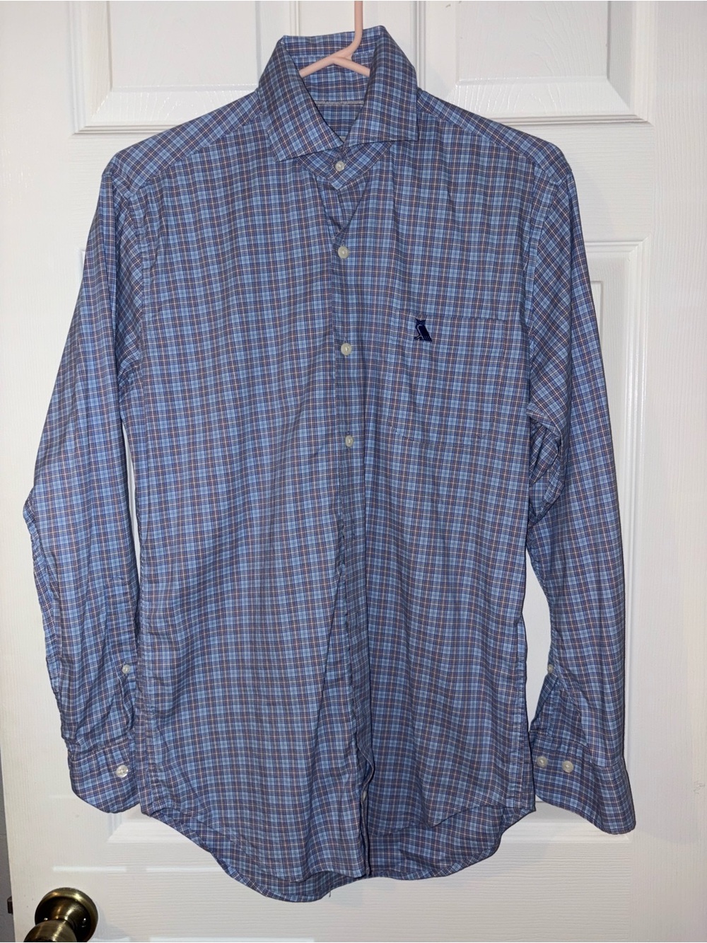 Peter Millar Blue and White Plaid Long-Sleeve Button-Down Shirt
